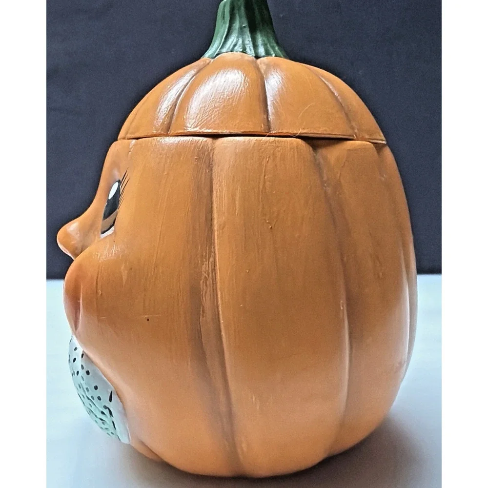 Vintage Anthropomorphic Pumpkin Face Ceramic Figurine Hand Painted Jar As Is